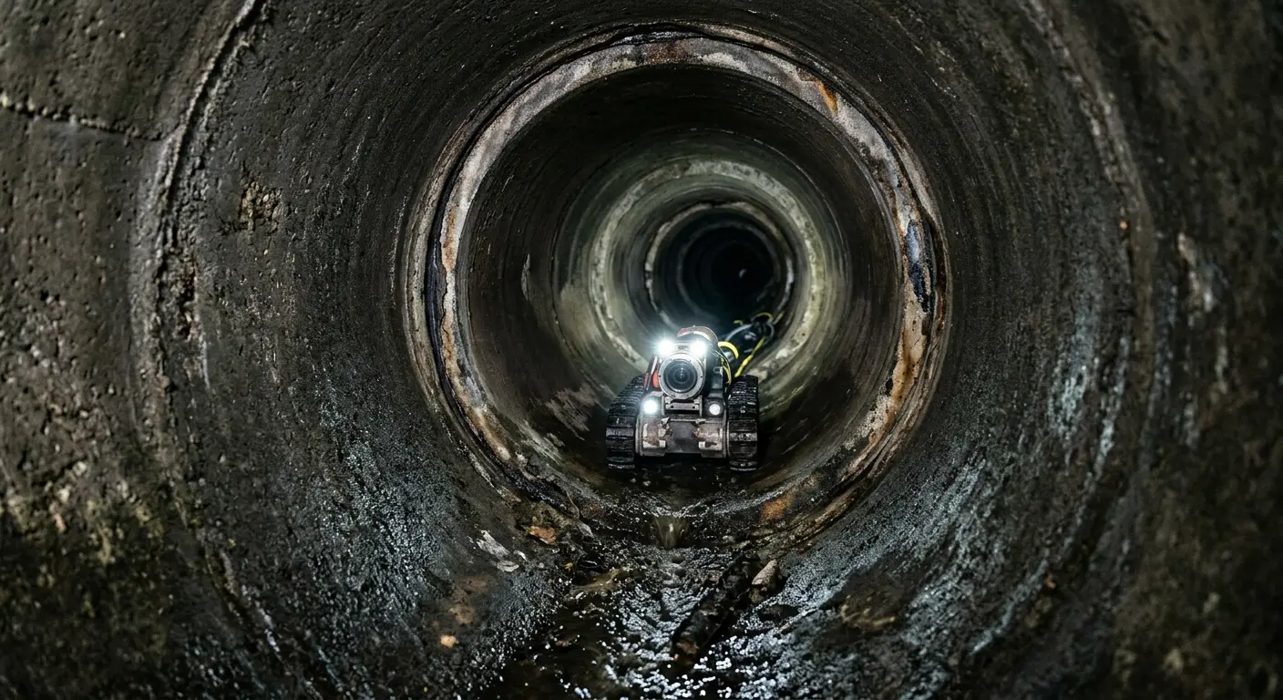 Robotic sewer camera inspecting pipe interior for Sewer Line Cleaning in Boonton